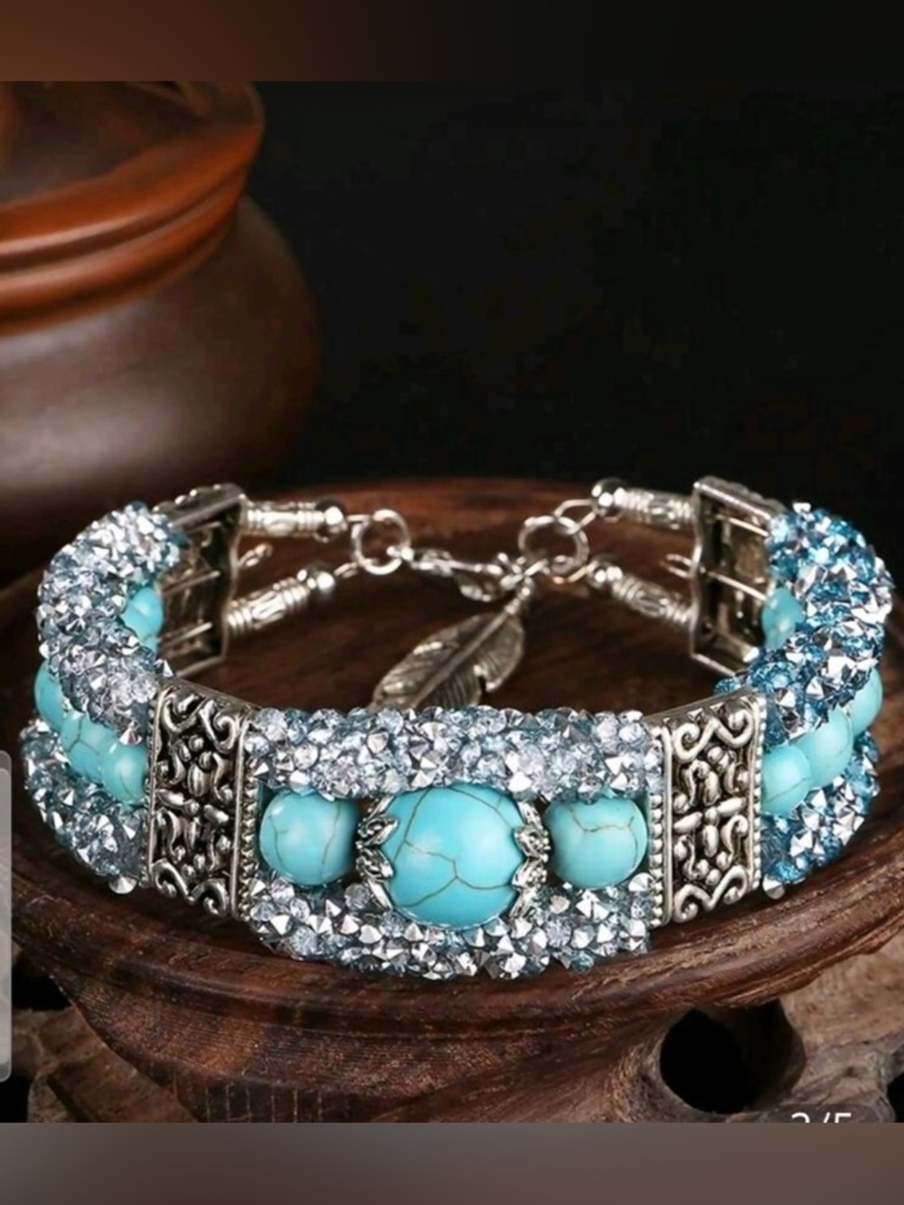 HANDMADE NATIVE AMERICAN BOHO Turquoise Crystal Beaded Bracelet